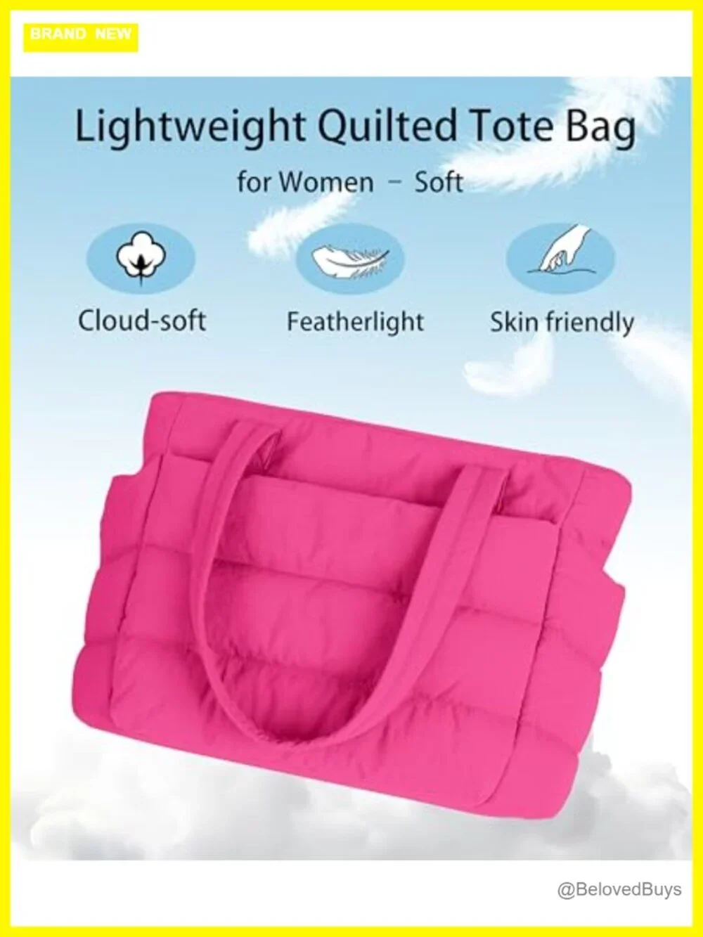 Lightweight Puffy Quilted Tote Bag with Multiple Compartments, Travel Work Gym